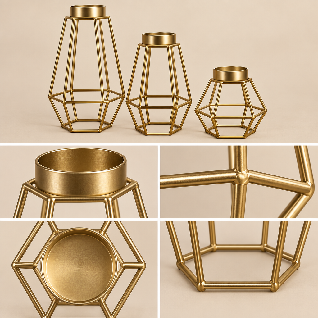 Tovelyq GeoFlame Metal Geometric Candleholder Set image 3