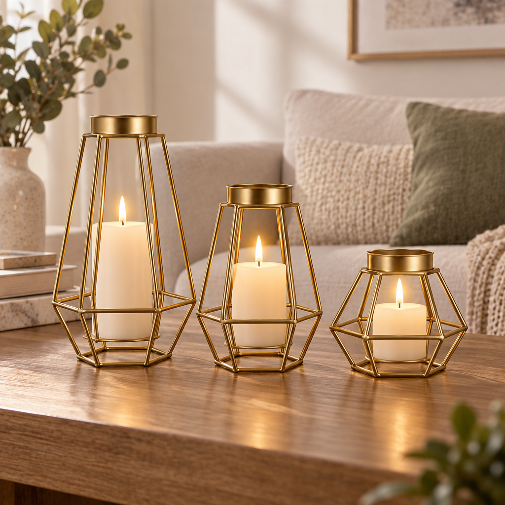 Tovelyq GeoFlame Metal Geometric Candleholder Set image 4