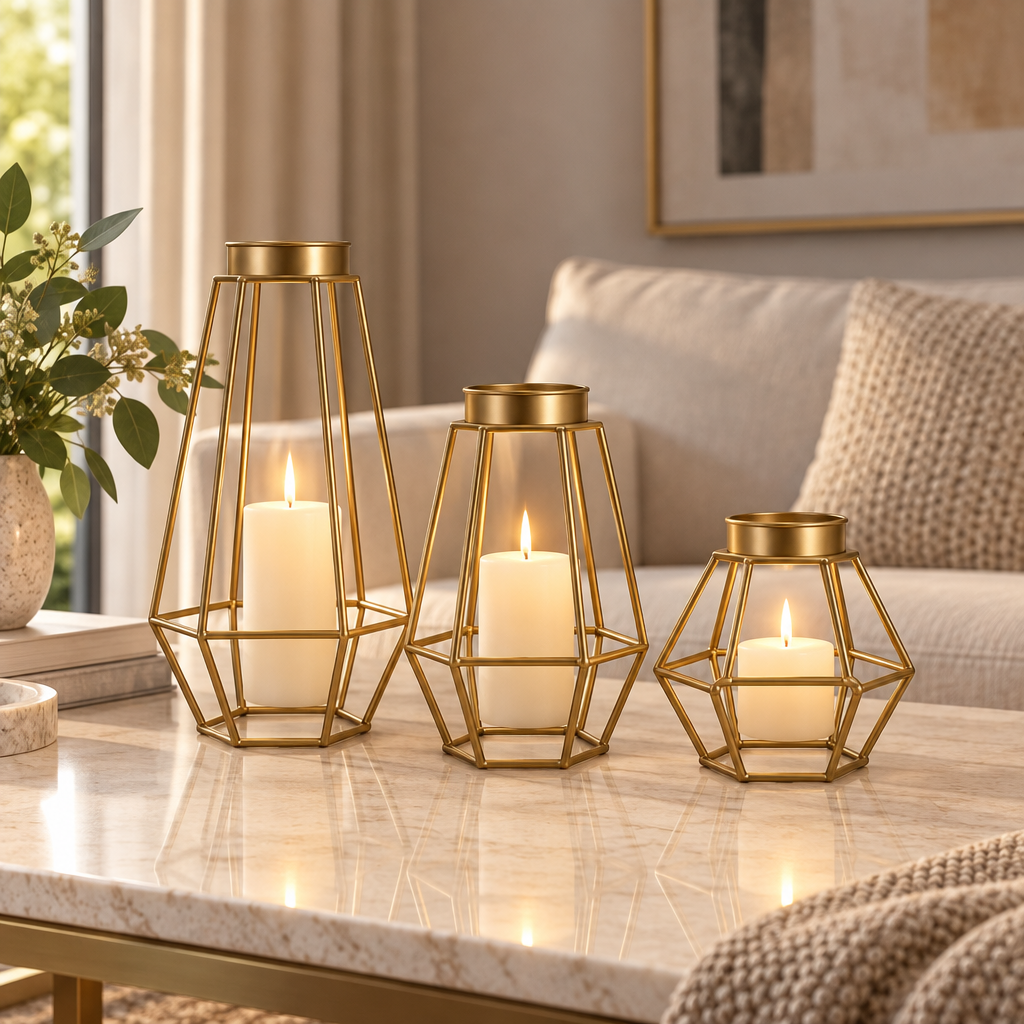 Tovelyq GeoFlame Metal Geometric Candleholder Set image 5