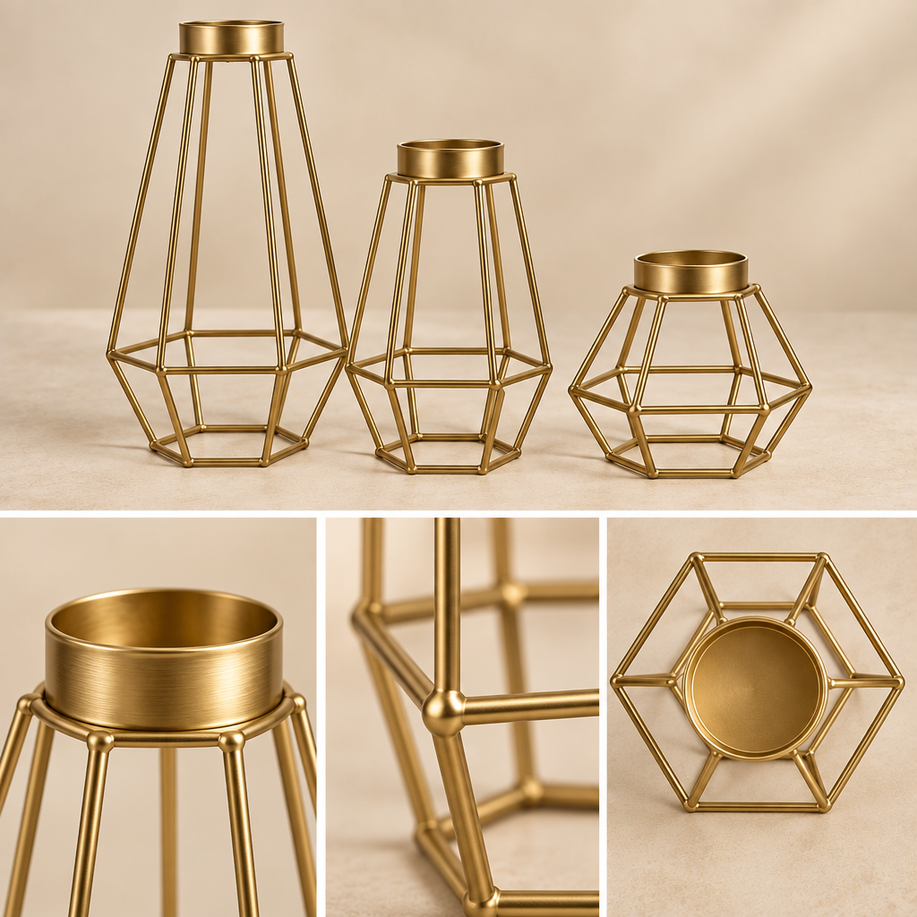 Tovelyq GeoFlame Metal Geometric Candleholder Set image 6